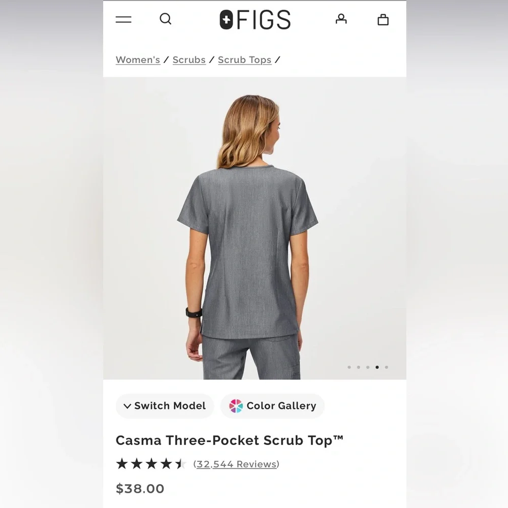 FIGS Casma Three-Pocket Scrub Top in Graphite - Picture 2 of 5